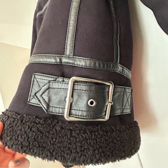 Zara Shearling Zip Up Cropped Jacket with Silver Hardwear - Picture 5 of 9